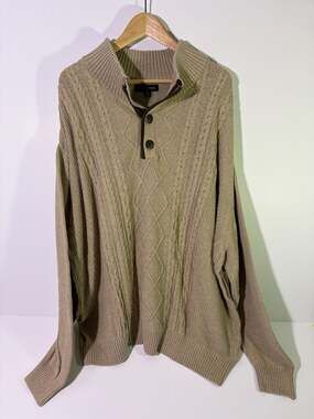 Tricots St. Raphael Sweater Size 3X Beige Cable Knit Mock Neck Button